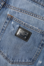 Blue Logo Plaque Denim Cotton Hot Pants Shorts