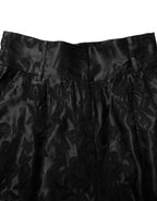 Black Floral Embroidery Silk High Waist Shorts