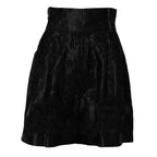 Black Floral Embroidery Silk High Waist Shorts