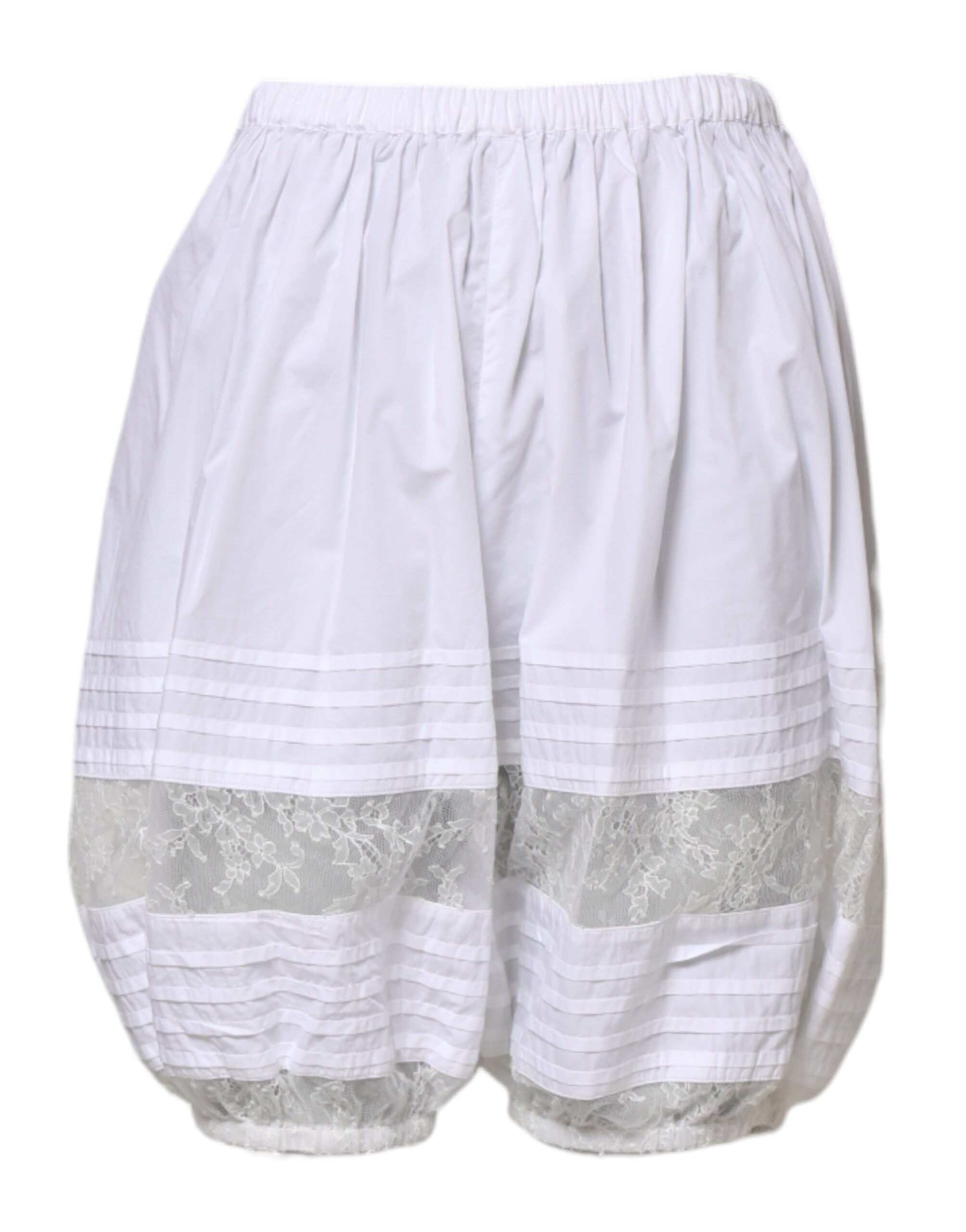 White Lace Paneled Cotton High Waisted Shorts