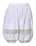 White Lace Paneled Cotton High Waisted Shorts