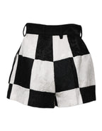 Black White Floral Brocade Hot Pants Shorts