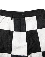 Black White Floral Brocade Hot Pants Shorts
