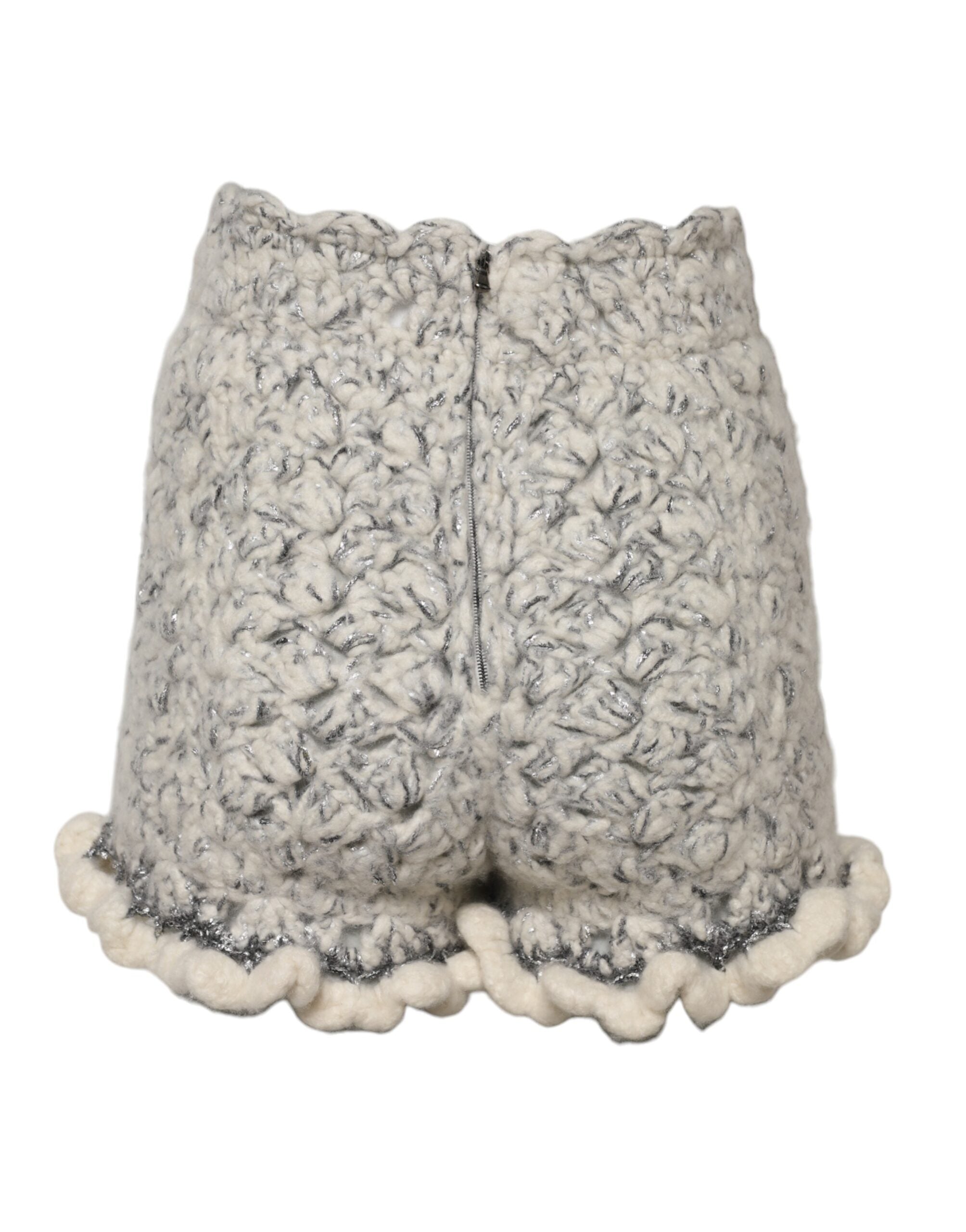 Metallic Bouclé Knit Cashmere Ruffled Shorts