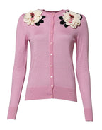Pink Floral Detailing Cardigan Sweater