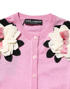 Pink Floral Detailing Cardigan Sweater