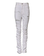 White Tattered Cotton High Waist Denim Jeans