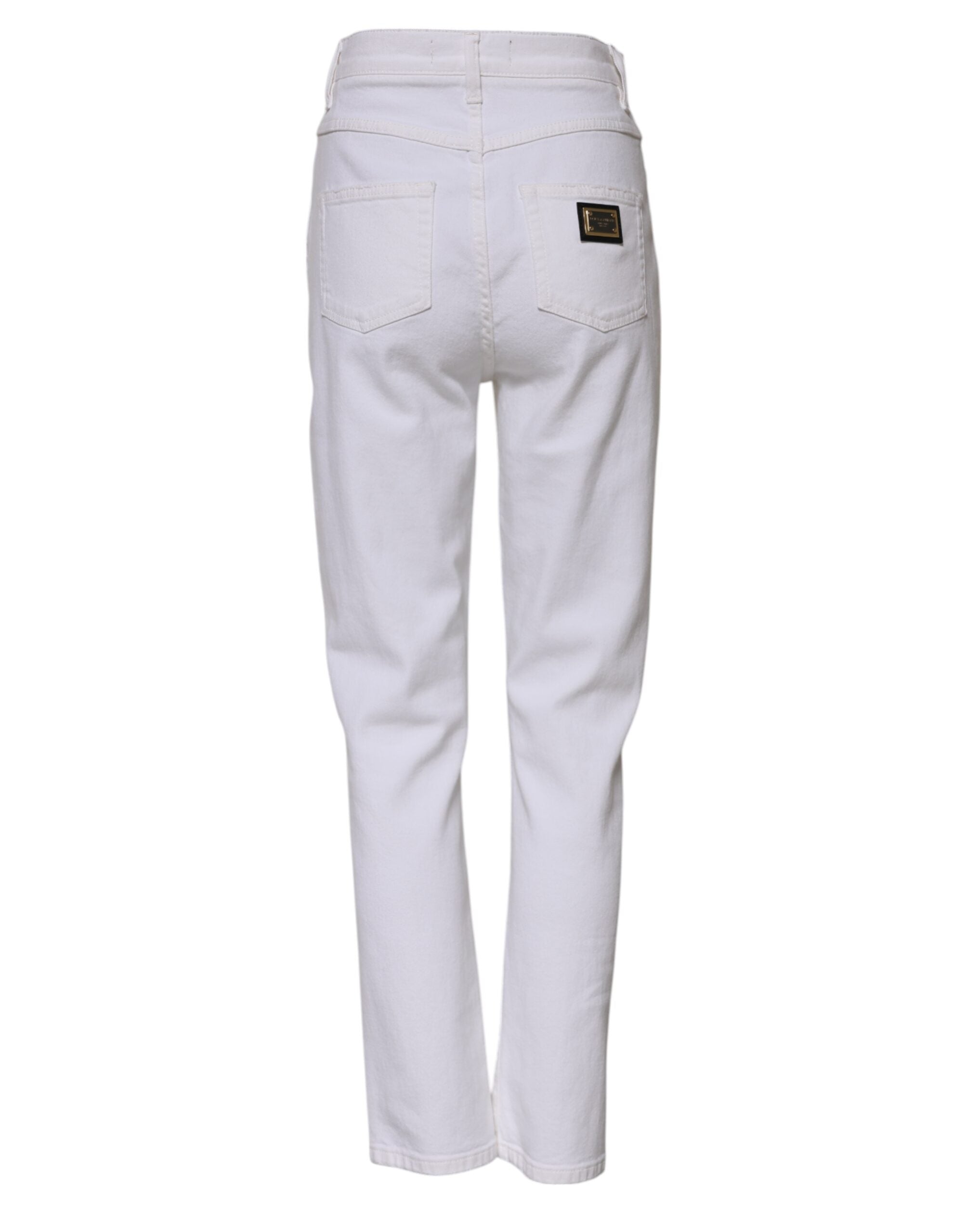 White Cotton High Waist Straight Denim Jeans