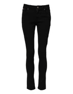 Black Cotton Skinny Mid Waist Denim Jeans