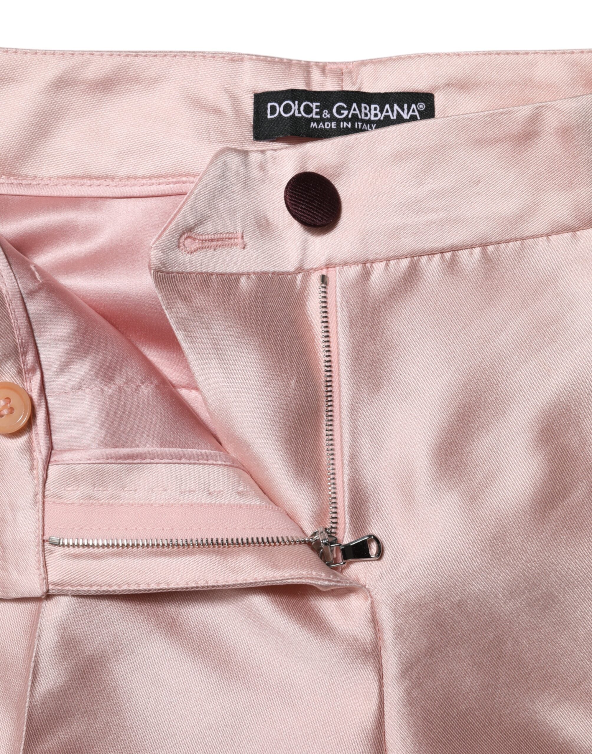 Pink Satin High Waist Tapered Pants