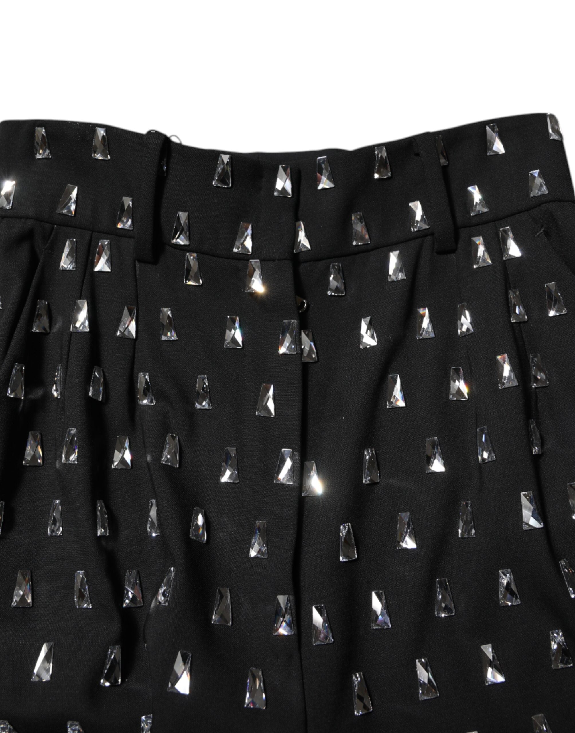 Black Crystal Embellished Wide Leg Pants