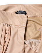 Beige Lace Details Mid Waist Skinny Pants