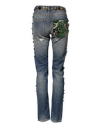Blue Embellished Tattered SkinnyDenim Jeans