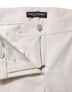 White Wool Mid Waist Tapered Trouser Pants