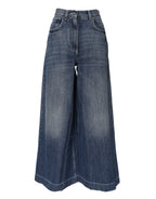 Blue Cotton High Waist Wide Leg Denim Jeans