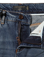 Blue Cotton Tattered Mid Waist Denim Jeans