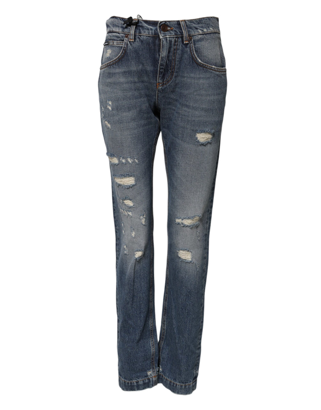 Blue Cotton Tattered Mid Waist Denim Jeans