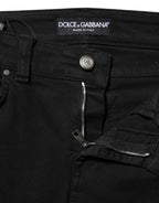 Black Cotton Skinny Mid Waist Denim Jeans