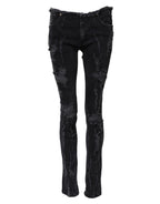 Black Cotton Tattered Skinny Denim Jeans