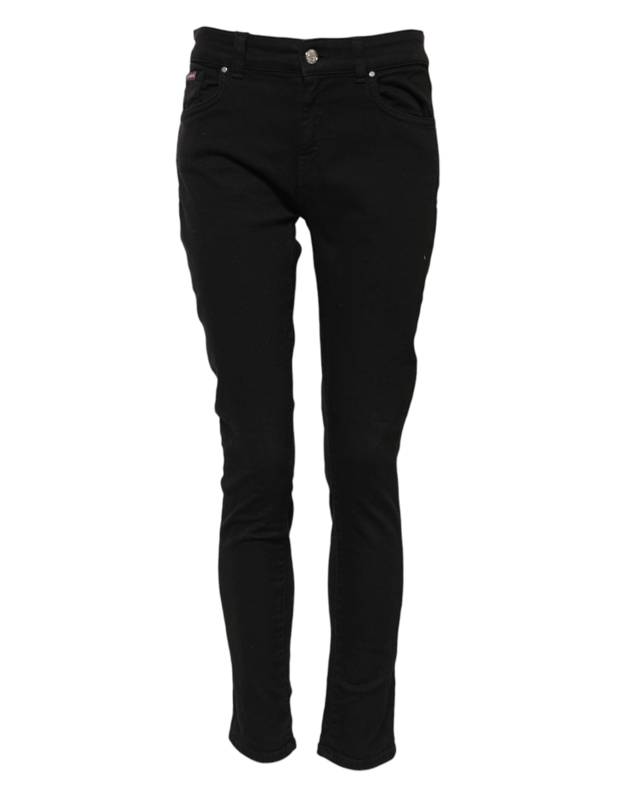 Black Cotton Skinny Mid Waist Denim Jeans