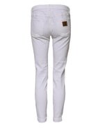White Cotton Low Waist Skinny Denim Jeans