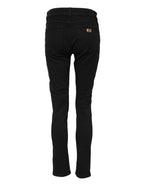 Black Cotton Logo Skinny Mid Waist Denim Jeans