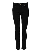 Black Cotton Logo Skinny Mid Waist Denim Jeans