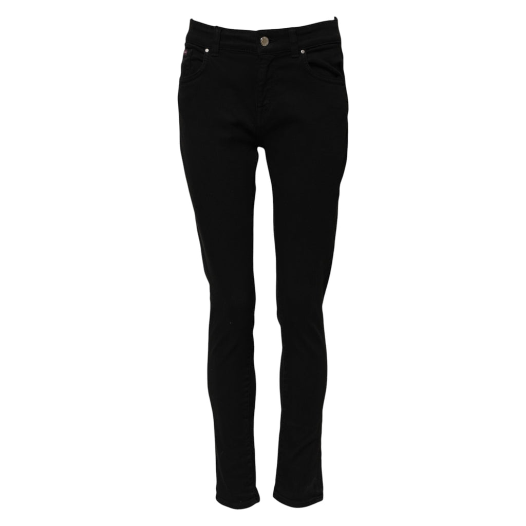 Black Cotton Logo Skinny Mid Waist Denim Jeans