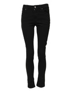 Black Cotton Skinny Mid Waist Denim Jeans