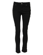 Black Cotton Skinny Mid Waist Denim Jeans