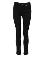 Black Cotton Logo Skinny Mid Waist Denim Jeans