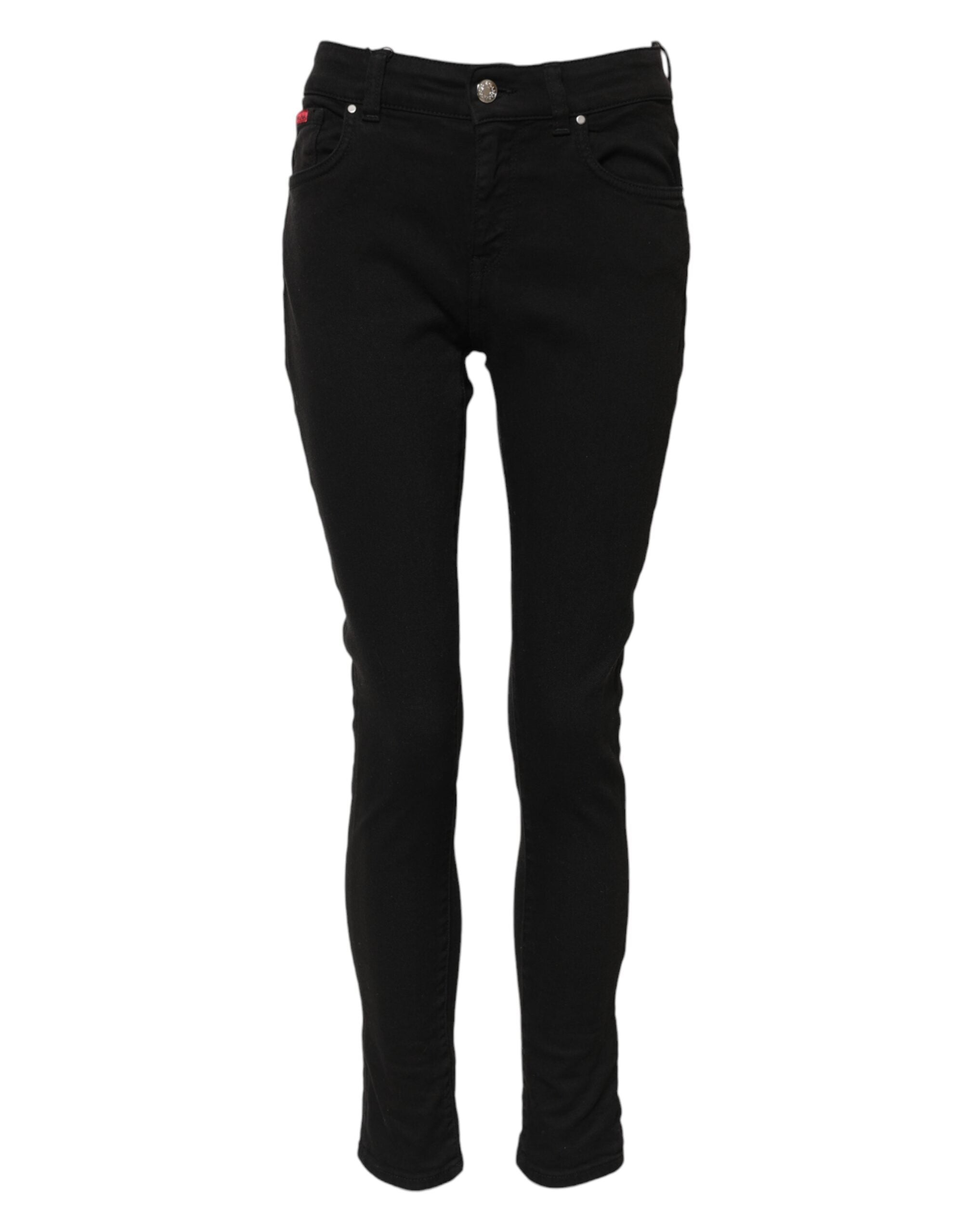 Black Cotton Logo Skinny Mid Waist Denim Jeans