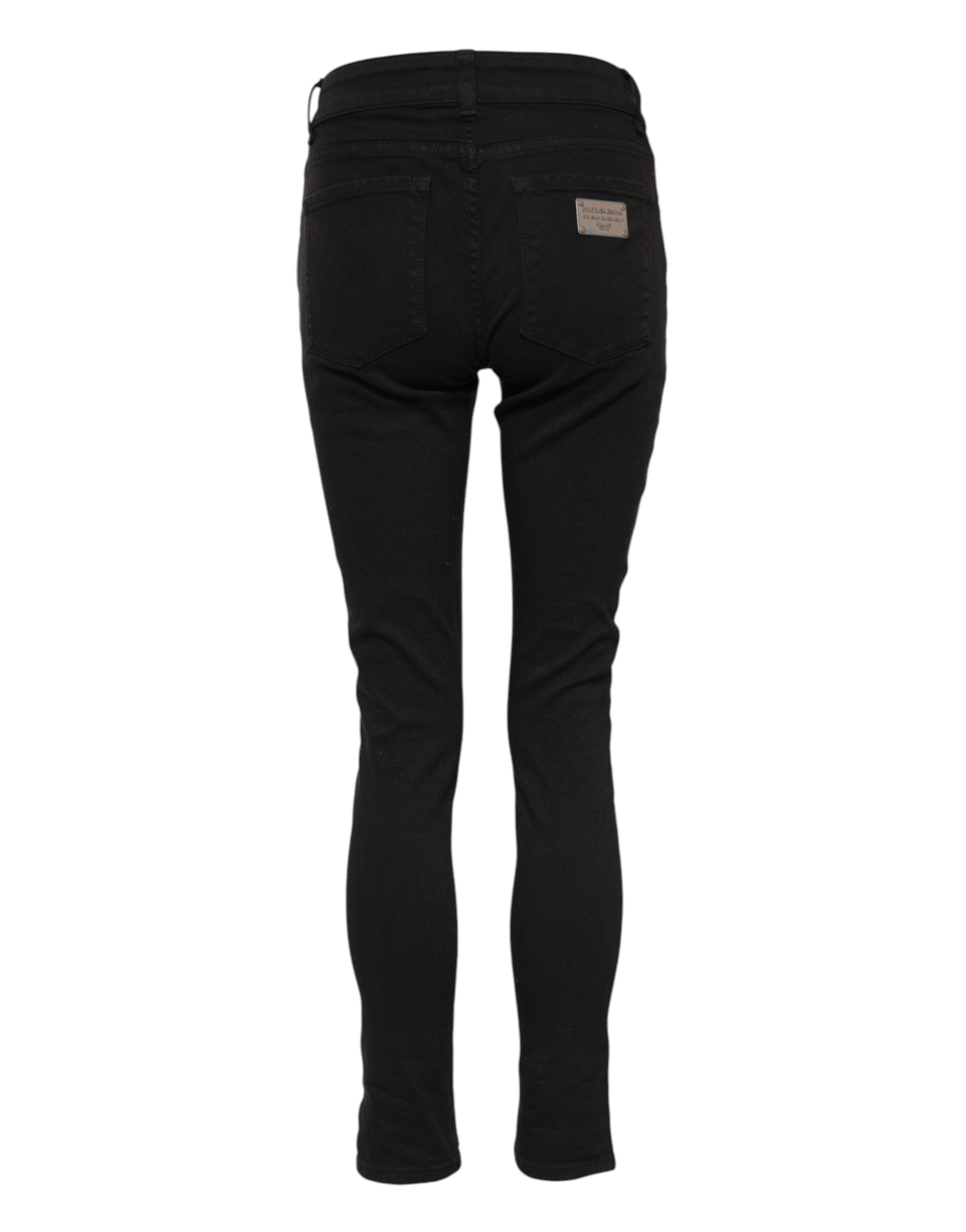Black Cotton Logo Skinny Mid Waist Denim Jeans