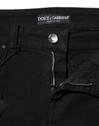 Black Cotton Logo Skinny Mid Waist Denim Jeans