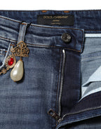 Blue Rhinestone Embellished Denim Jeans