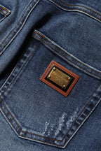 Blue Rhinestone Embellished Denim Jeans