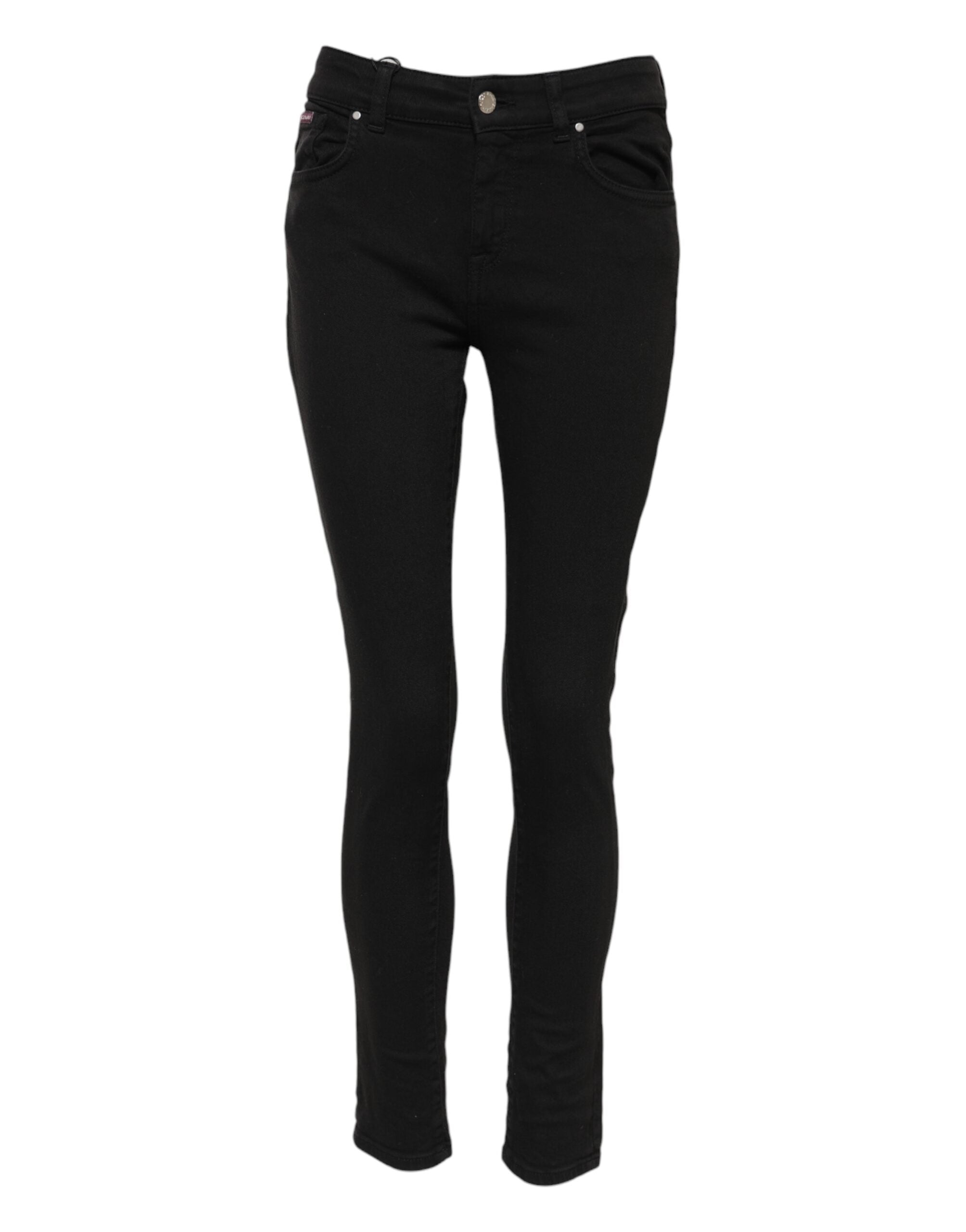 Black Cotton Logo Skinny Mid Waist Denim Jeans