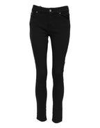 Black Cotton Logo Skinny Mid Waist Denim Jeans