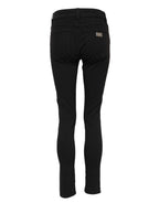 Black Cotton Logo Skinny Mid Waist Denim Jeans