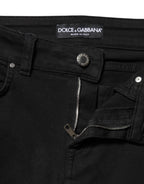 Black Cotton Logo Skinny Mid Waist Denim Jeans