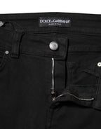Black Cotton Logo Skinny Mid Waist Denim Jeans