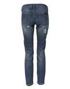 Blue Play Card Embroidery Skinny Denim Jeans