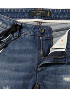 Blue Play Card Embroidery Skinny Denim Jeans