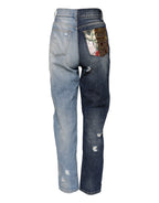 Multicolor Patchwork Tapered Denim Jeans