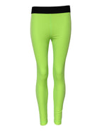 Green Nylon Slim Fit Leggings Pants
