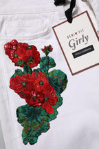 White Floral Embroidery GIRLY Denim Jeans
