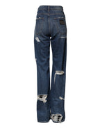 Blue Tattered Cotton Straight Denim Jeans