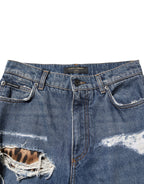Blue Tattered Cotton Straight Denim Jeans