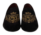 Loafers Black Velvet Gold Crown