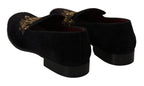 Loafers Black Velvet Gold Crown